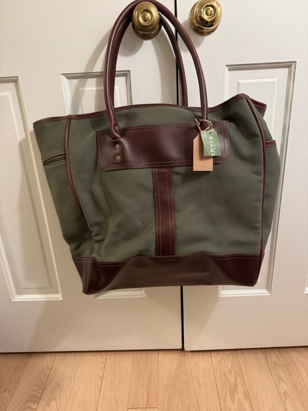 Orvis Olive Green canvas & Brown leather Tote Bag